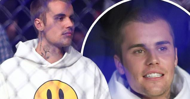 Justin Bieber proudly bears his Drew House brand during the UFC 263