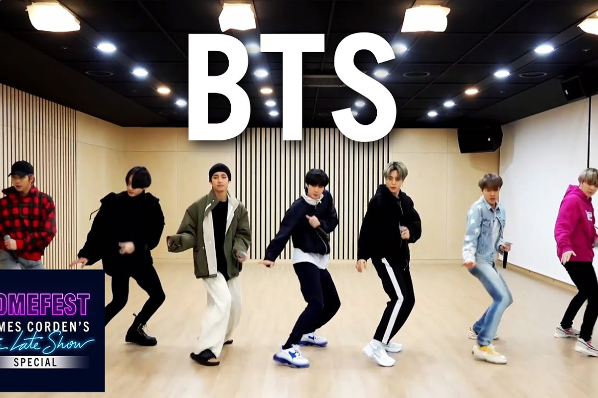 BTS perform 'Boy With Luv' from their practice room on 'The Late Late Show'