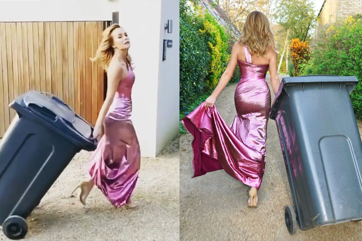 Amanda Holden dresses up in ball gown to take the bins out