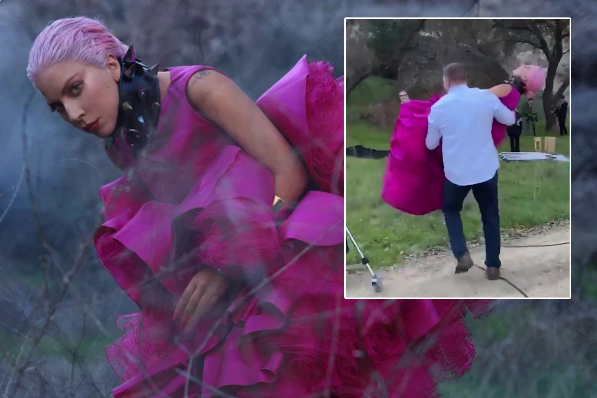 Lady Gaga has to be carried to photoshoot due to massive dress