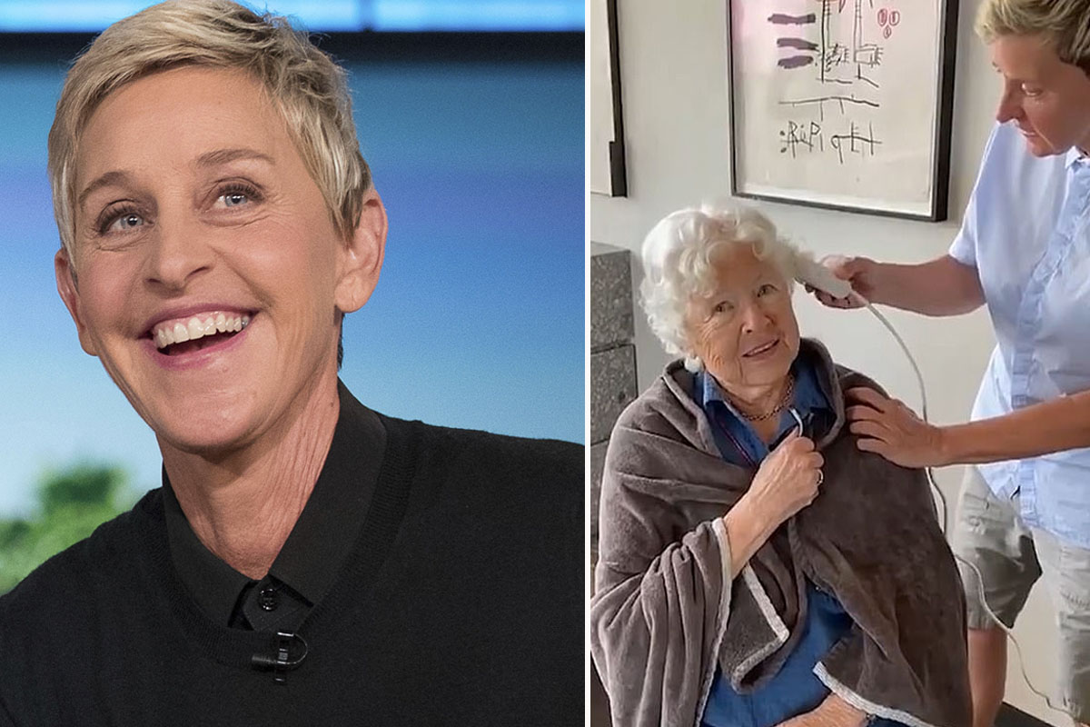 Ellen DeGeneres uses clippers to give nervous mom Betty short haircut on her 90th birthday