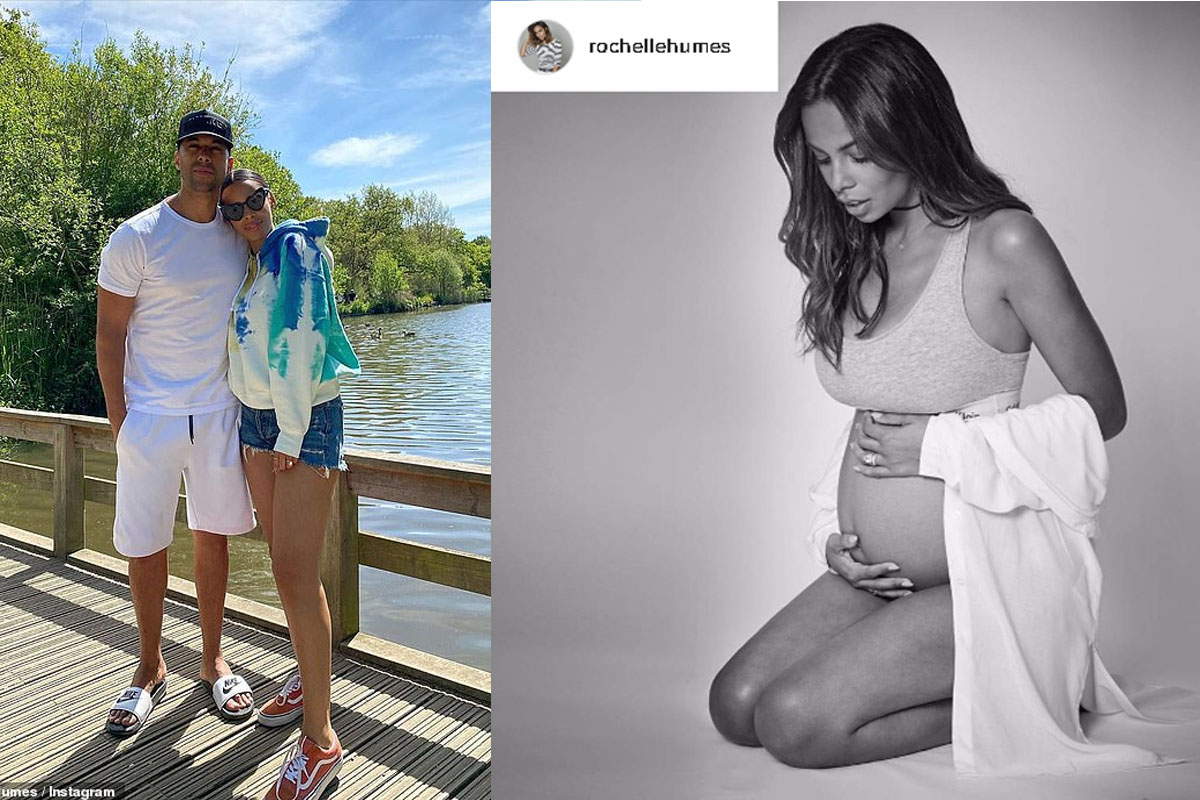 Pregnant Rochelle Humes shows off her toned legs as she poses with husband Marvin