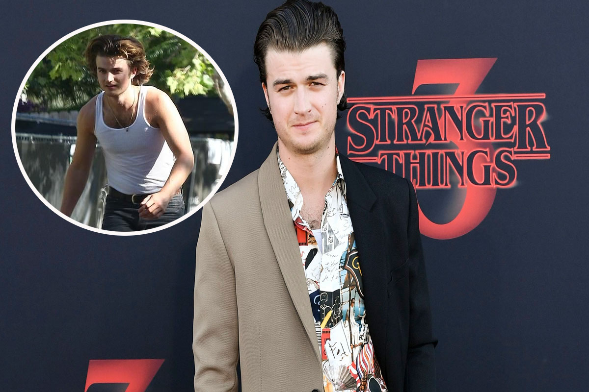 Stranger Things star Joe Keery exhibits his unique style as he skateboards in a vest