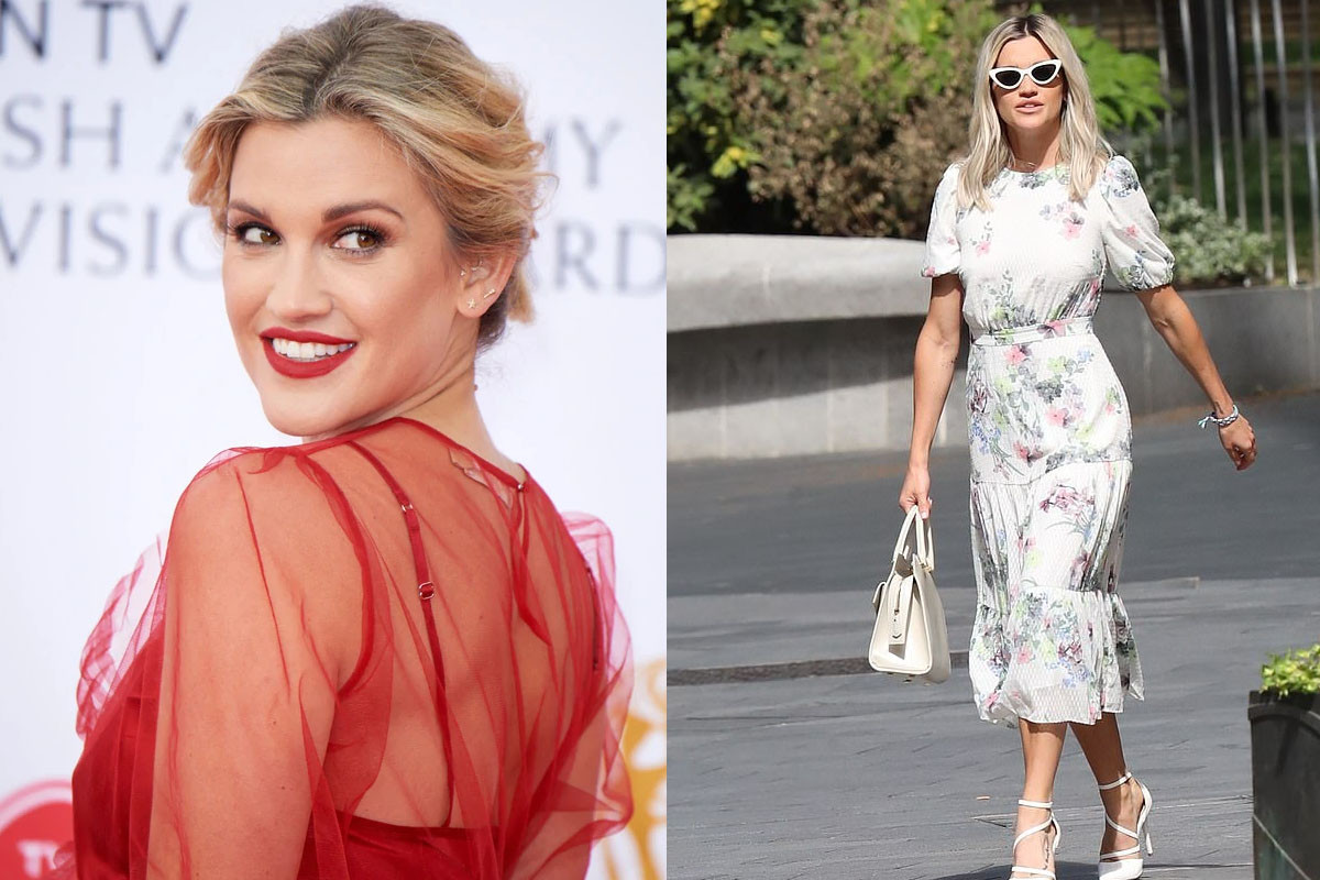 Ashley Roberts nails springtime chic in a floral print midi dress and cat-eye shades