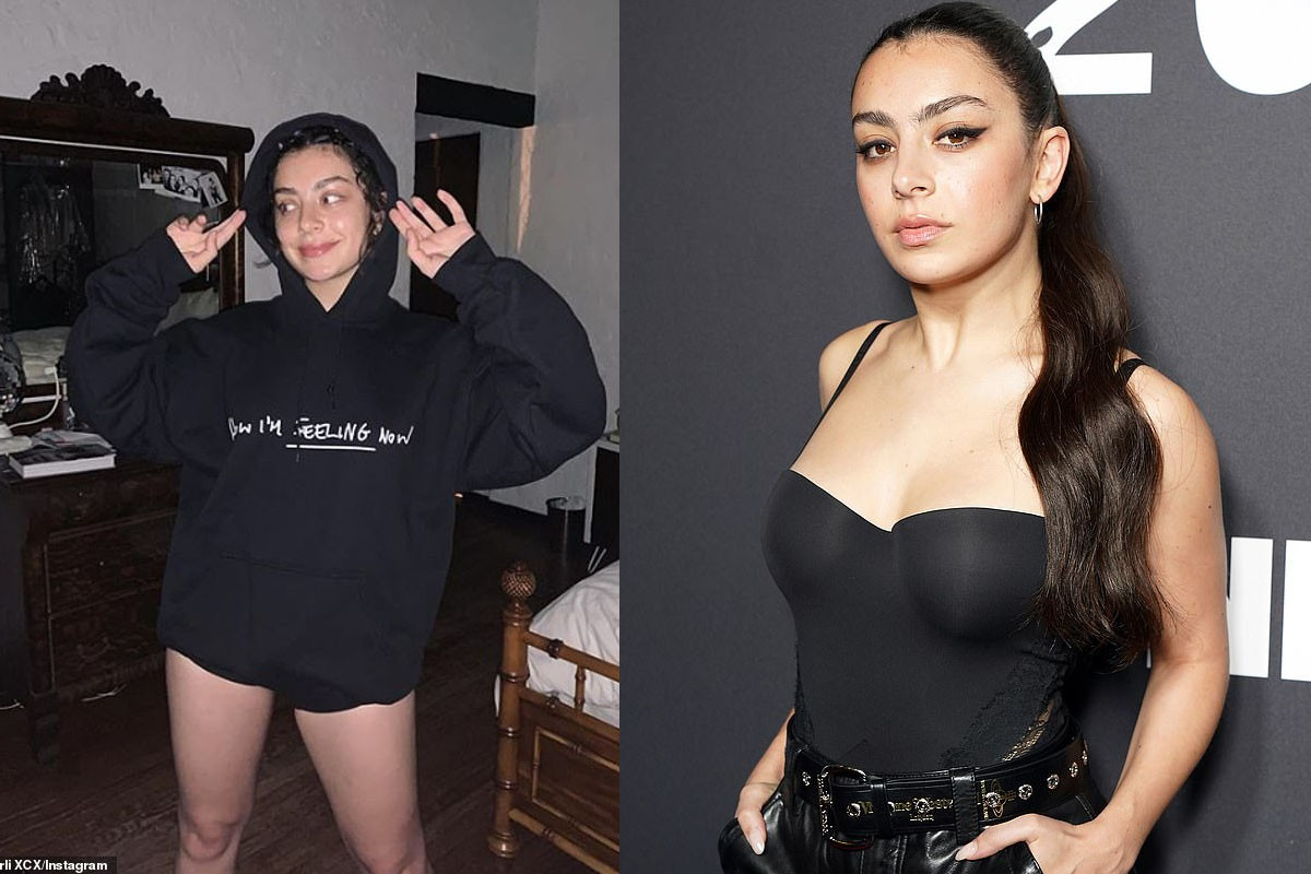 Charli XCX shows off her slender legs as models