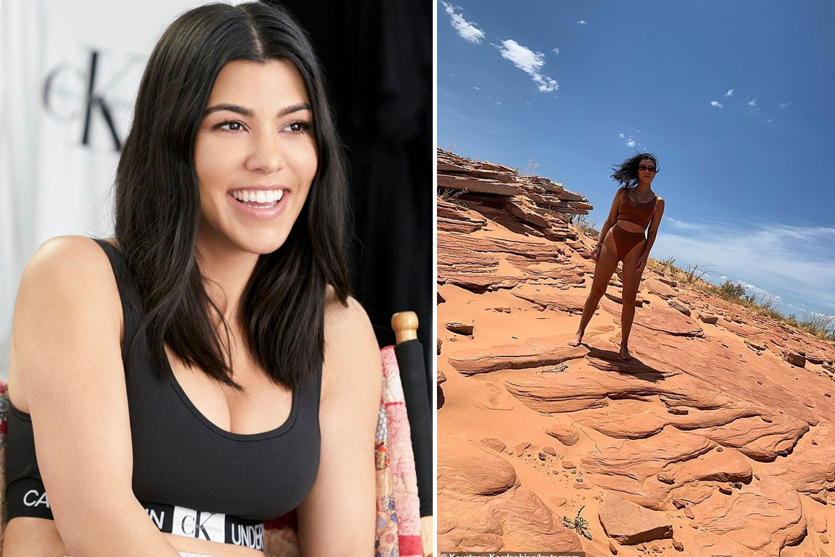 Kourtney Kardashian flaunts her curves as she poses in the desert wearing a bikini