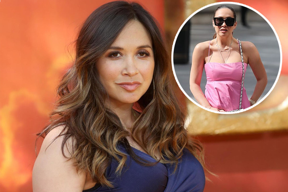 Myleene Klass nails daytime glamour in a pretty pink dress and shades