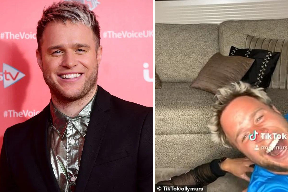 Olly Murs left in hysterics as he spills a glass of white wine over girlfriend Amelia Tank