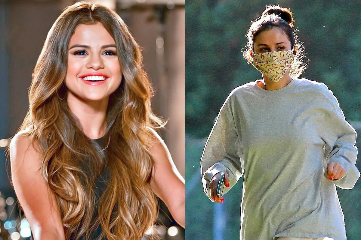 Selena Gomez hits a quarantine style home run as she wears a face mask