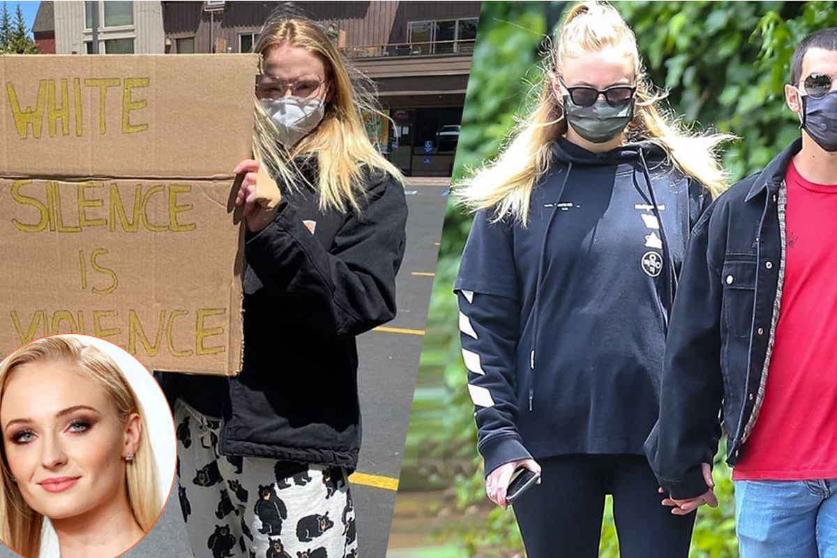 7-month-pregnant Sophie Turner gets down the road to protest