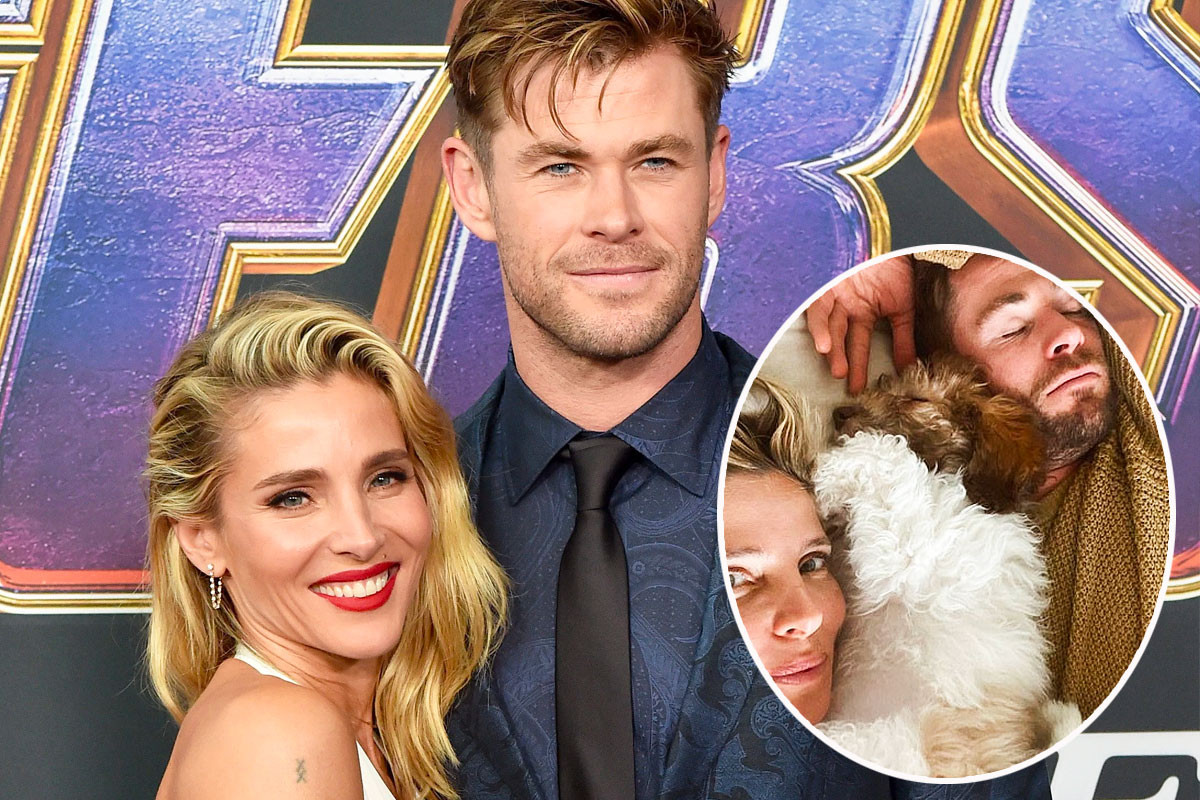 Chris Hemsworth snapped taking nap while cuddling with Elsa Pataky and their dog