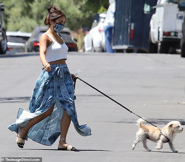 Vanessa-Hudgens-flashes-for-bohochic-look-for-her-dog-walking-3