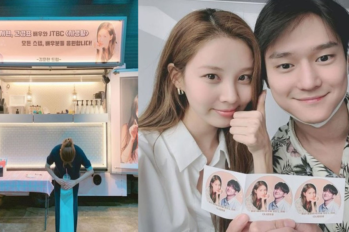 Seohyun and Go Kyung Pyo take photo to thank Kim Joon Han for supporting coffee truck