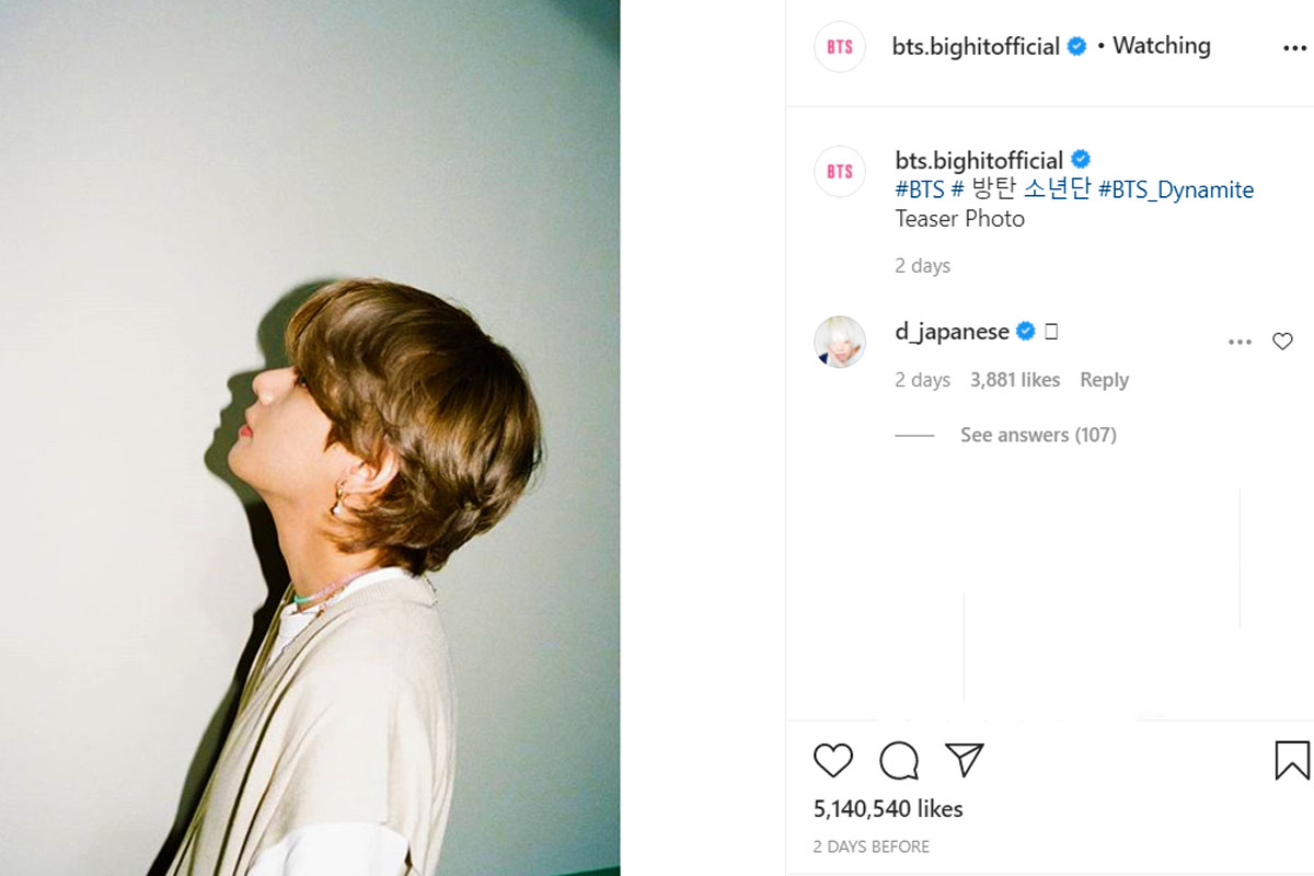 Bts V Becomes First Korean Male Celebrity To Hit 5 M Likes On Instagram Starbiz Net