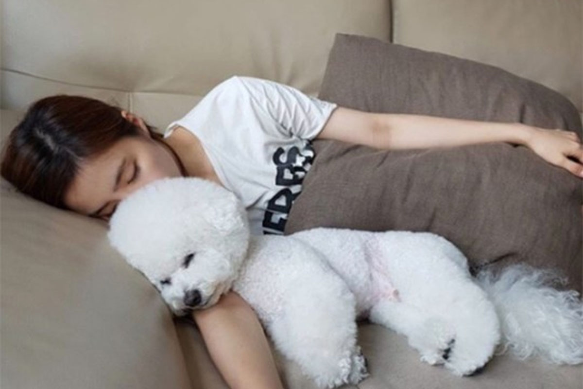 Shin Se Kyung shows off her cute beauty while sleeping with her pet