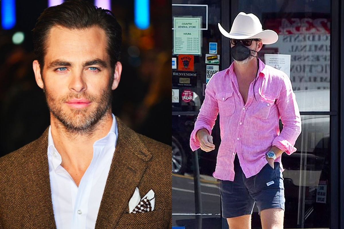 Chris Pine rocked country style with cowboy hat and pink shirt