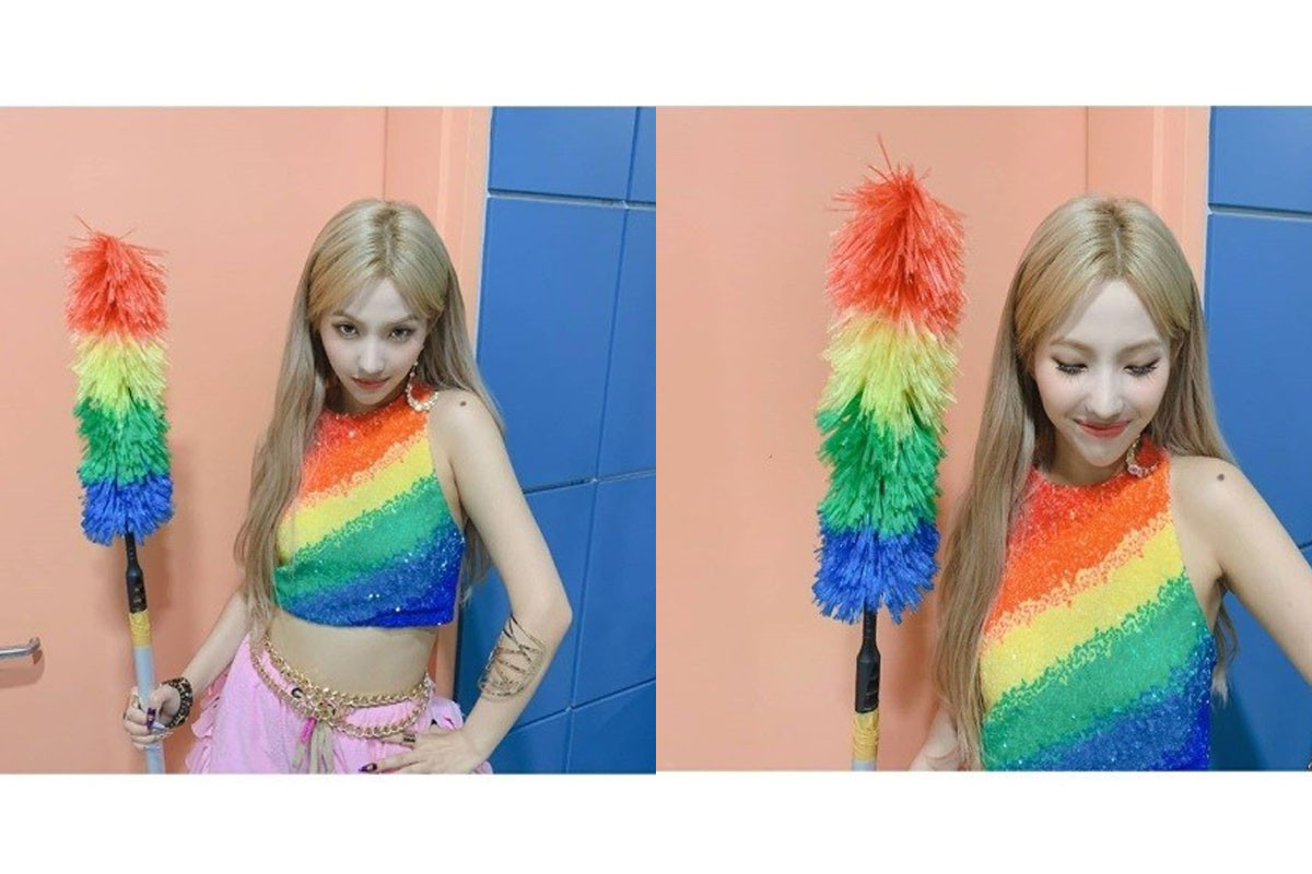 (G)I-DLE's Soyeon wears color outfit like rainbow duster