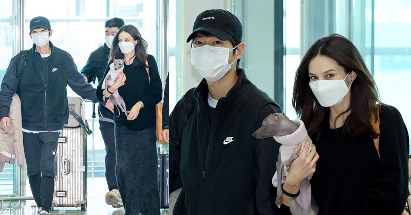 Song Joong Ki & Katy Louise Saunders Greet The Press As They Depart For Hungary