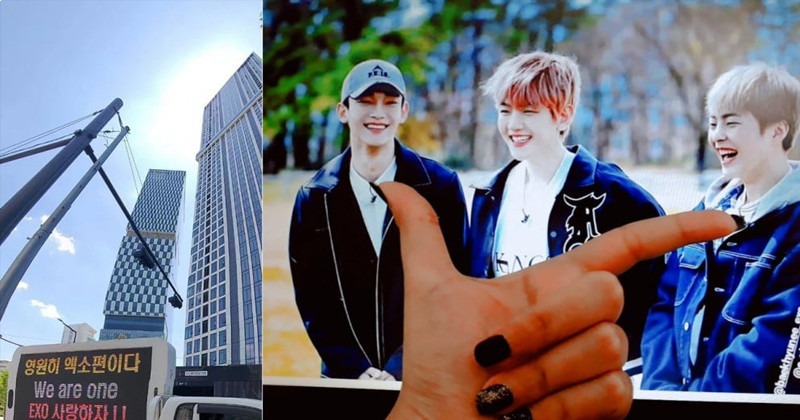 EXO-Ls show support for Baekhyun, Chen, and Xiumin's recent decision + send "We Are One" support trucks in front of SM's headquarters