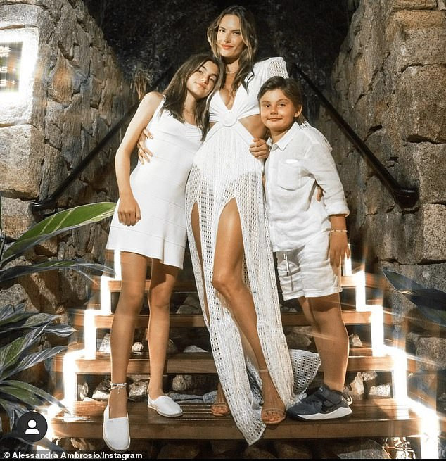Motherhood: Alessandra shares  her daughter Anja, 12, and nine-year-old son Noah with former fiance Jamie Mazur, 40. The pair split in 2018 after 10 years together; Anja, Alessandra, and Noah pictured in January